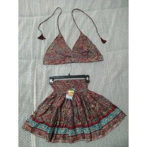 GOA Silk Blended 2piece Skirt Set Small Boho Feminine Hippie Beachy